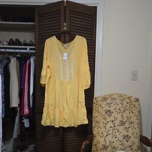 Cato Yellow Dress with Lace Detail